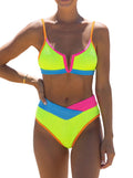 popvil Color Block Swimsuits for Women High Waisted Bikini Sets Two Piece V Neck Bathing Suits