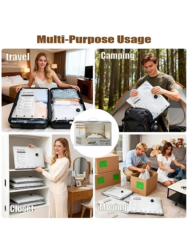 Cordless Compression Travel Vacuum Set 6 Pack Vacuum Bags With Rechargeable Air Pump For Clothes Blankets Down Jackets Luggage
