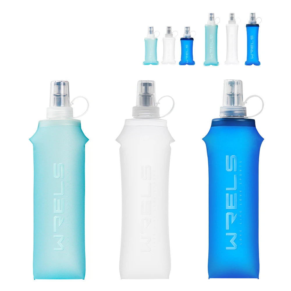 WRELS Folding Collapsible Water Bottle Running Water Bottle Soft Flask TPU BPA-Free Camping Hiking Travel Folding Water Bottle