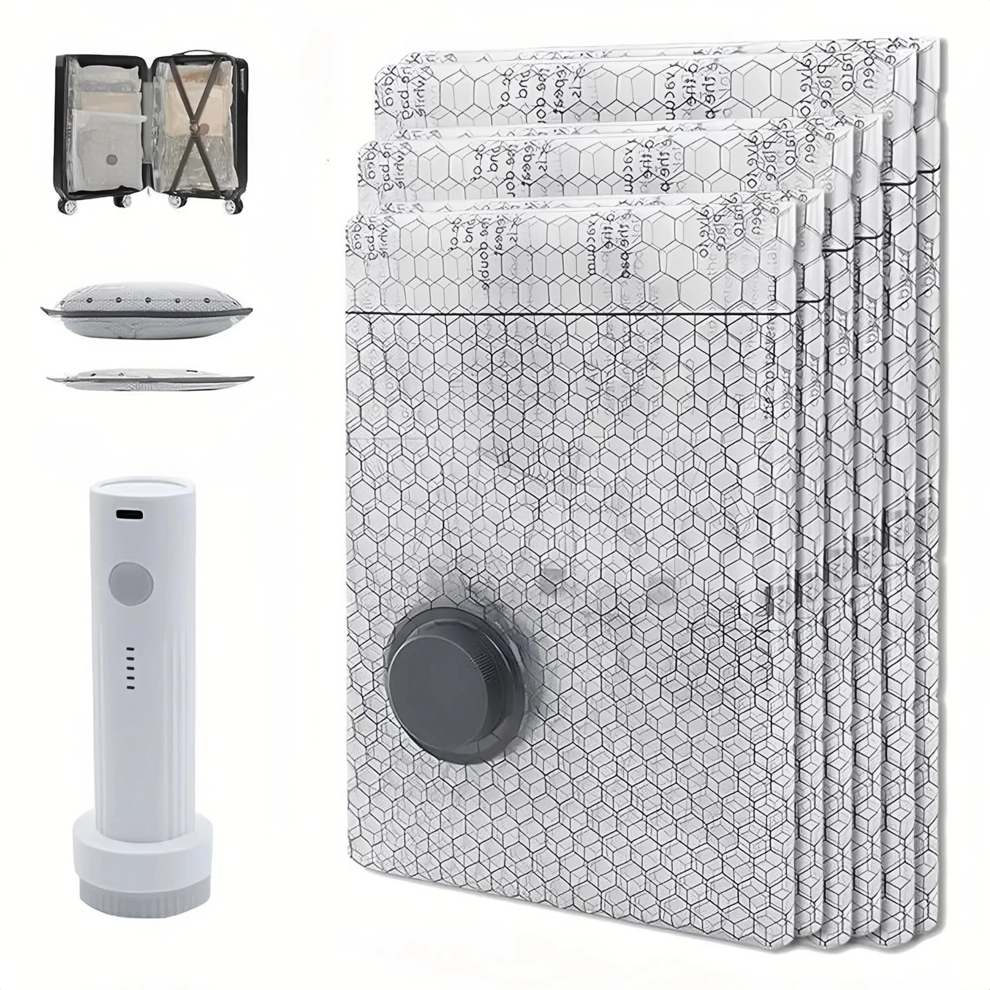 Cordless Compression Travel Vacuum Set 6 Pack Vacuum Bags With Rechargeable Air Pump For Clothes Blankets Down Jackets Luggage