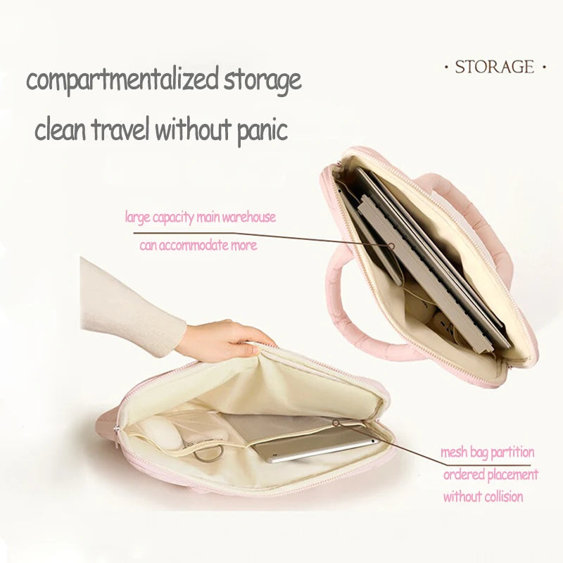 The Soft and Stylish Quilted Laptop Bag Is a Gentle Choice for Commuters. Multi-Colored, Gentle Macaron Tones, Combining Both Aesthetics and Texture, with a Portable Design That Is Convenient and Easy to Carry, and Internal L