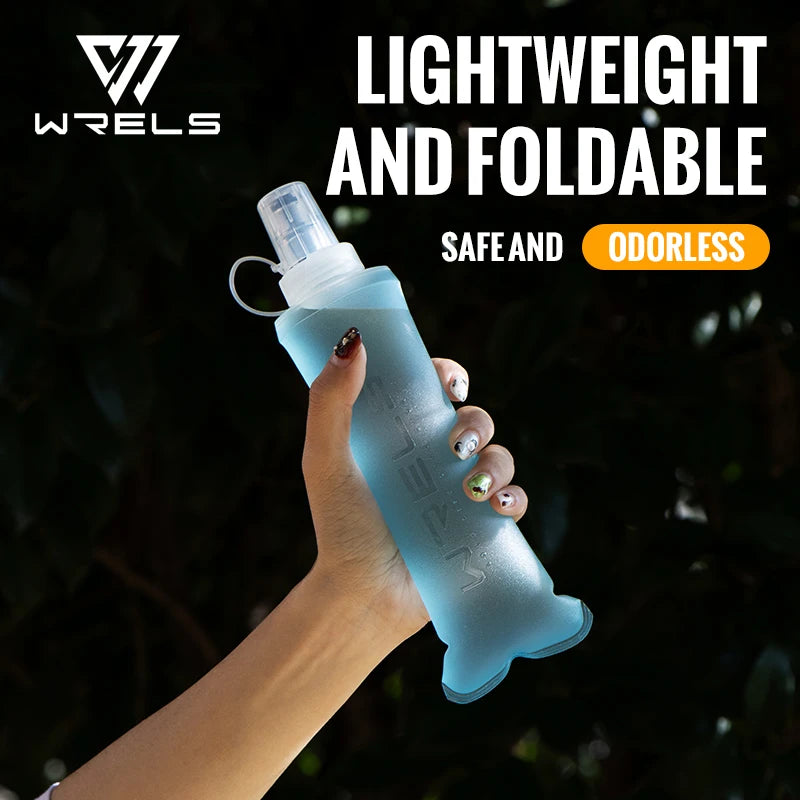 WRELS Folding Collapsible Water Bottle Running Water Bottle Soft Flask TPU BPA-Free Camping Hiking Travel Folding Water Bottle