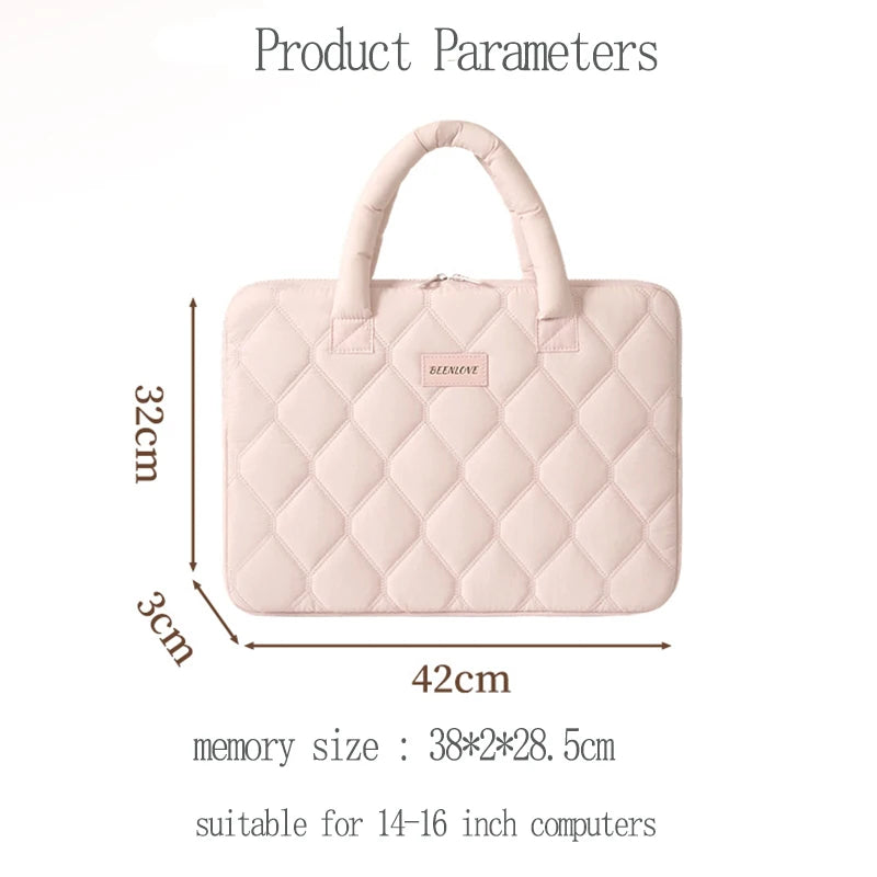 The Soft and Stylish Quilted Laptop Bag Is a Gentle Choice for Commuters. Multi-Colored, Gentle Macaron Tones, Combining Both Aesthetics and Texture, with a Portable Design That Is Convenient and Easy to Carry, and Internal L