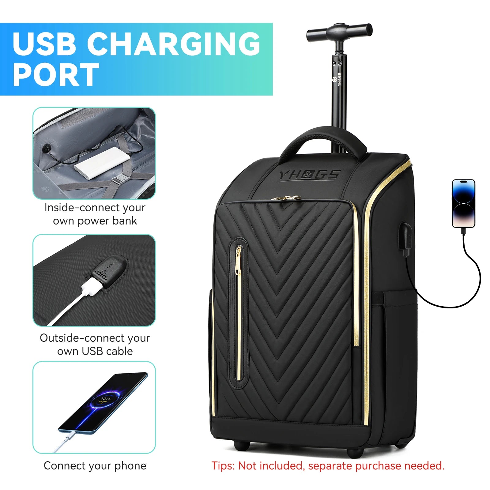 Travel Trolley Rolling backpacks for Man Wheeled backpack On Wheels luggage Rolling Bag for Boardable 15.6in Laptop Bag with USB