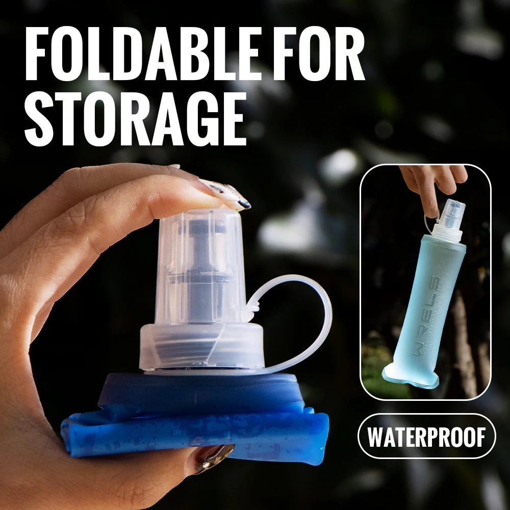 WRELS Folding Collapsible Water Bottle Running Water Bottle Soft Flask TPU BPA-Free Camping Hiking Travel Folding Water Bottle