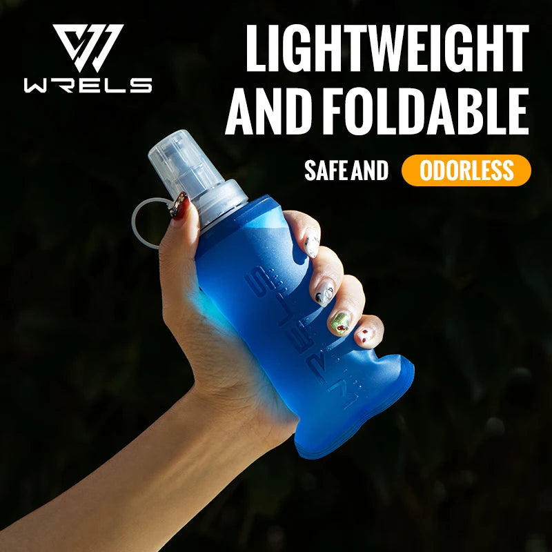 WRELS Folding Collapsible Water Bottle Running Water Bottle Soft Flask TPU BPA-Free Camping Hiking Travel Folding Water Bottle