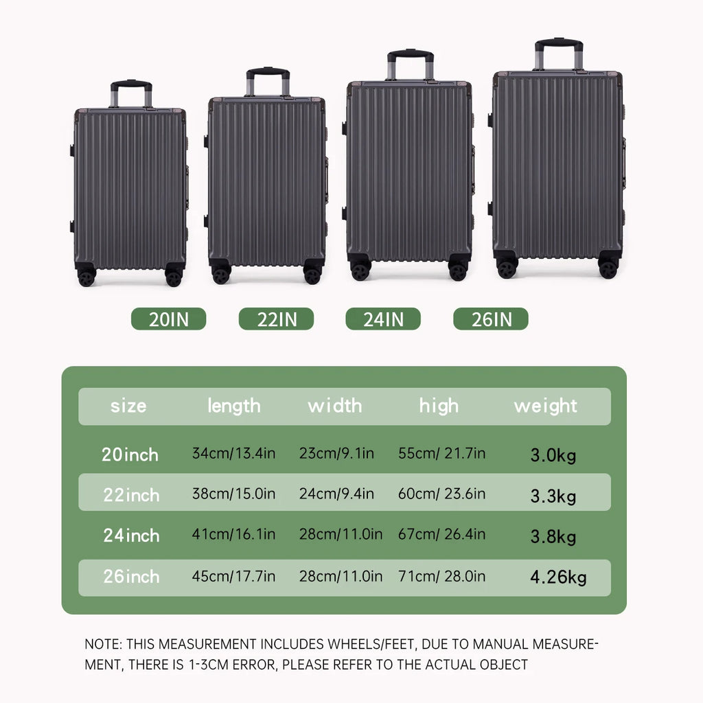 Trolley Luggage 20 24 26 28" Aluminum Frame Rolling Luggage Case USB Travel Suitcase on Wheels Combination Lock Carry on Luggage