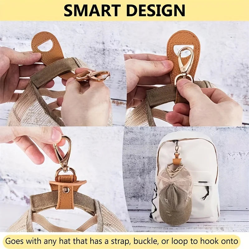 Travel Hat Clip Leather Simple Golf Baseball Hat Clip Summer Hat Strap Towel Glove Storage Wallet Buckle Hands-Free Latch Clips